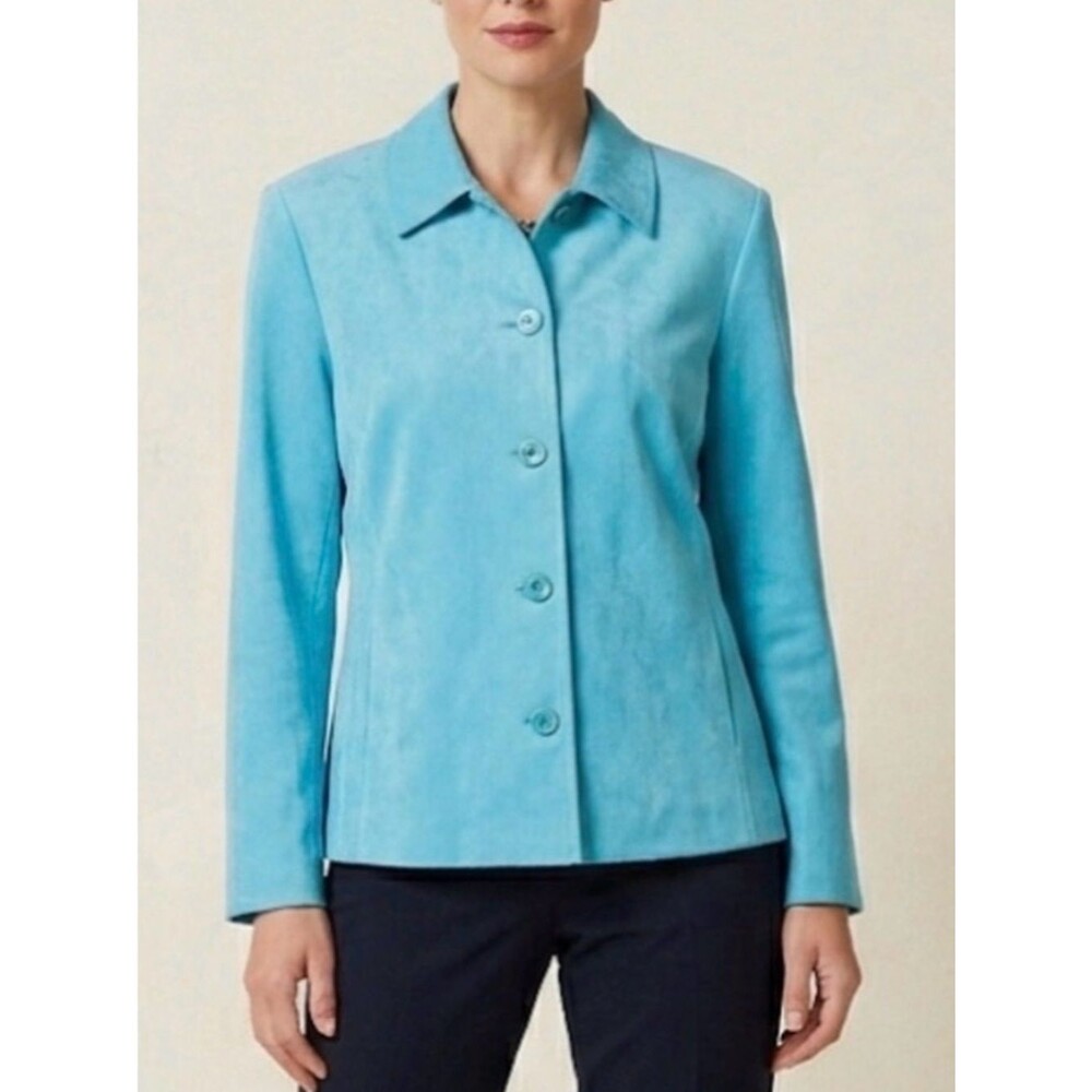 Vintage Briggs New York Women's Teal Blue Blazer Size Petite Large